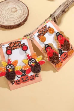 Outlet Dear-Lover Beaded Turkey Thanksgiving Holiday Earrings Cinnamon
