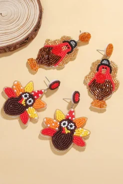 Outlet Dear-Lover Beaded Turkey Thanksgiving Holiday Earrings Cinnamon