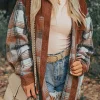 Outlet Dear-Lover Plaid Corduroy Patchwork Chest Pocket Shacket Cinnamon