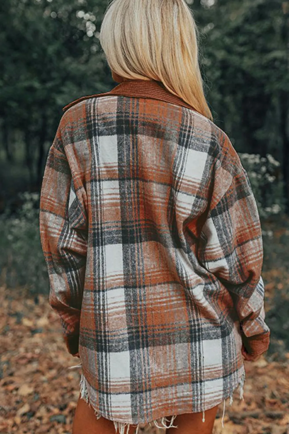 Outlet Dear-Lover Plaid Corduroy Patchwork Chest Pocket Shacket Cinnamon
