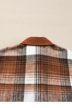 Outlet Dear-Lover Plaid Corduroy Patchwork Chest Pocket Shacket Cinnamon
