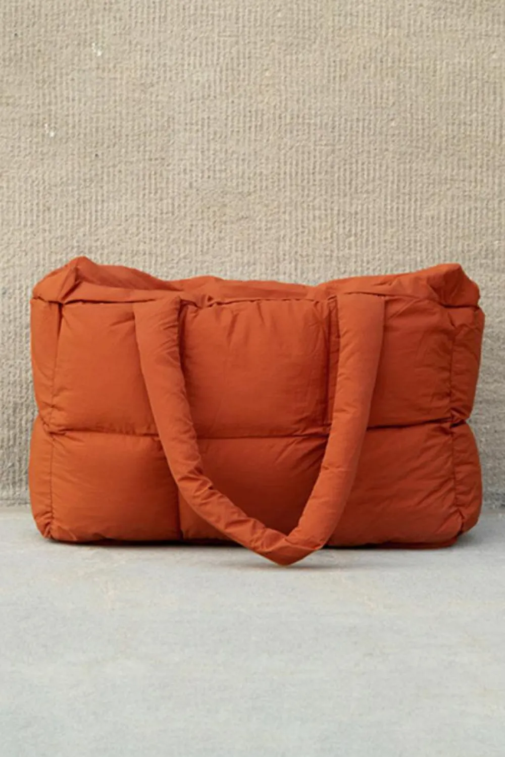 Outlet Dear-Lover Solid Quilted Puffy Zipped Large Tote Bag Cinnamon