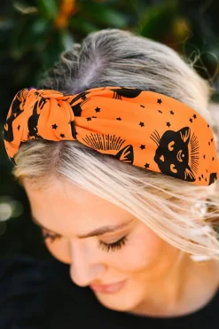 Fashion Dear-Lover Halloween Plaid/Cat Print Knotted Headband Citrus