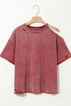 Outlet Dear-Lover One Shoulder Half Sleeve Oversized Tunic T Shirt Clay