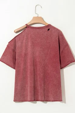 Outlet Dear-Lover One Shoulder Half Sleeve Oversized Tunic T Shirt Clay