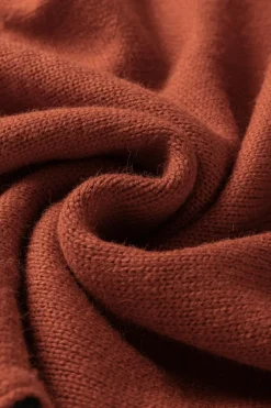 Hot Dear-Lover Clay Red Color Block Turtle Neck Drop Shoulder Knit Sweater Red Clay