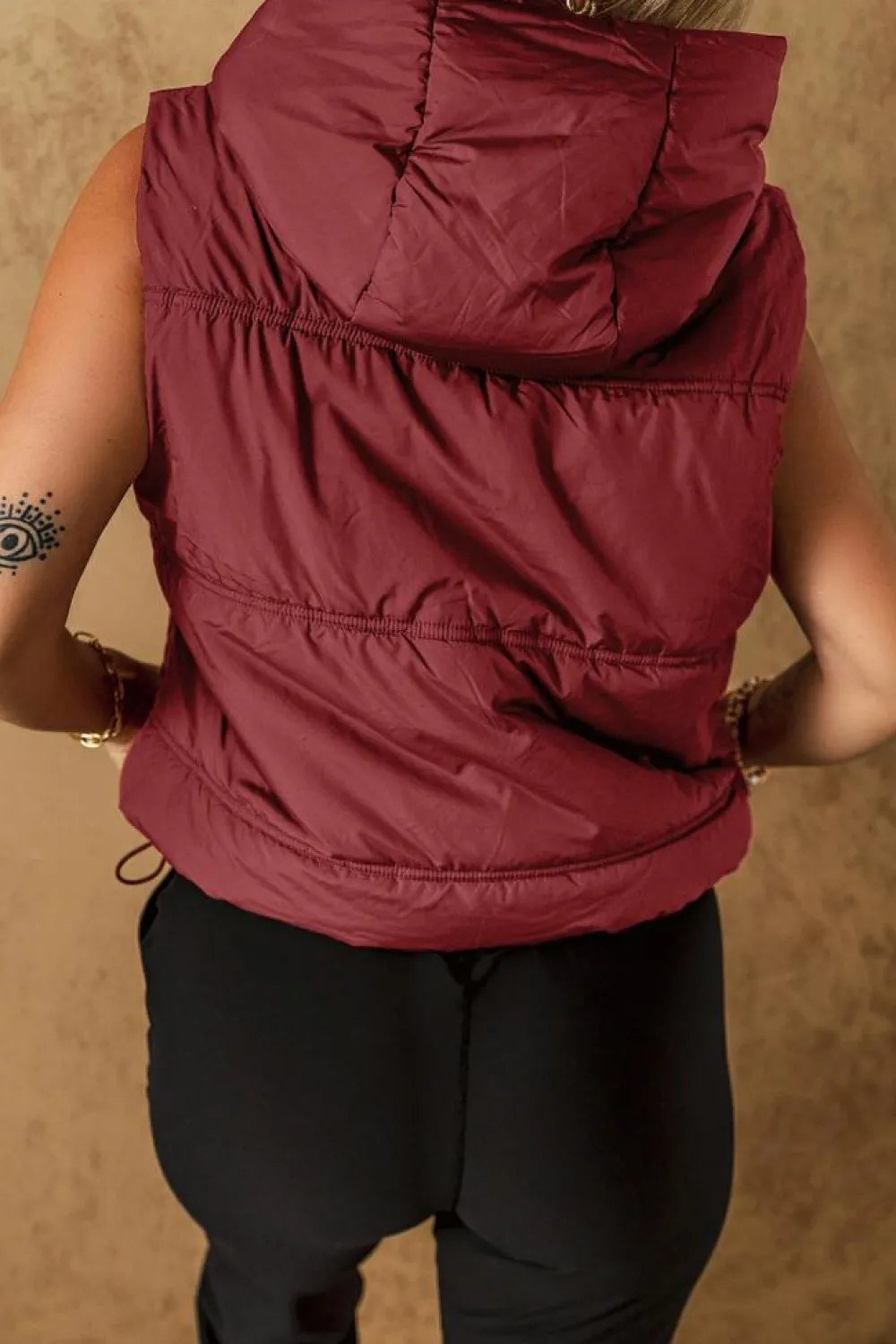 Hot Dear-Lover Zip-up Side Pockets Hooded Puffer Vest Clay