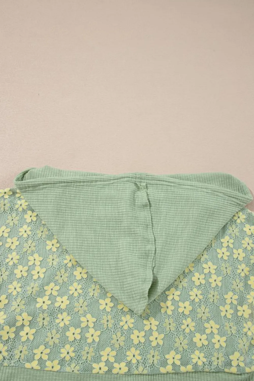 Fashion Dear-Lover Oversized Floral Peace Sign Graphic Patchwork Knit Hooded Top Clearly Aqua