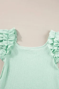 Online Dear-Lover Ruffle Strap Crinkle Textured Tank Top Clearly Aqua