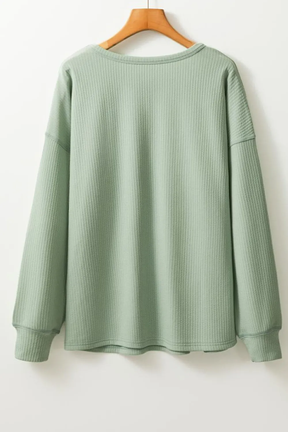 Hot Dear-Lover Solid Color Corded Drop Shoulder Long Sleeve Top Clearly Aqua