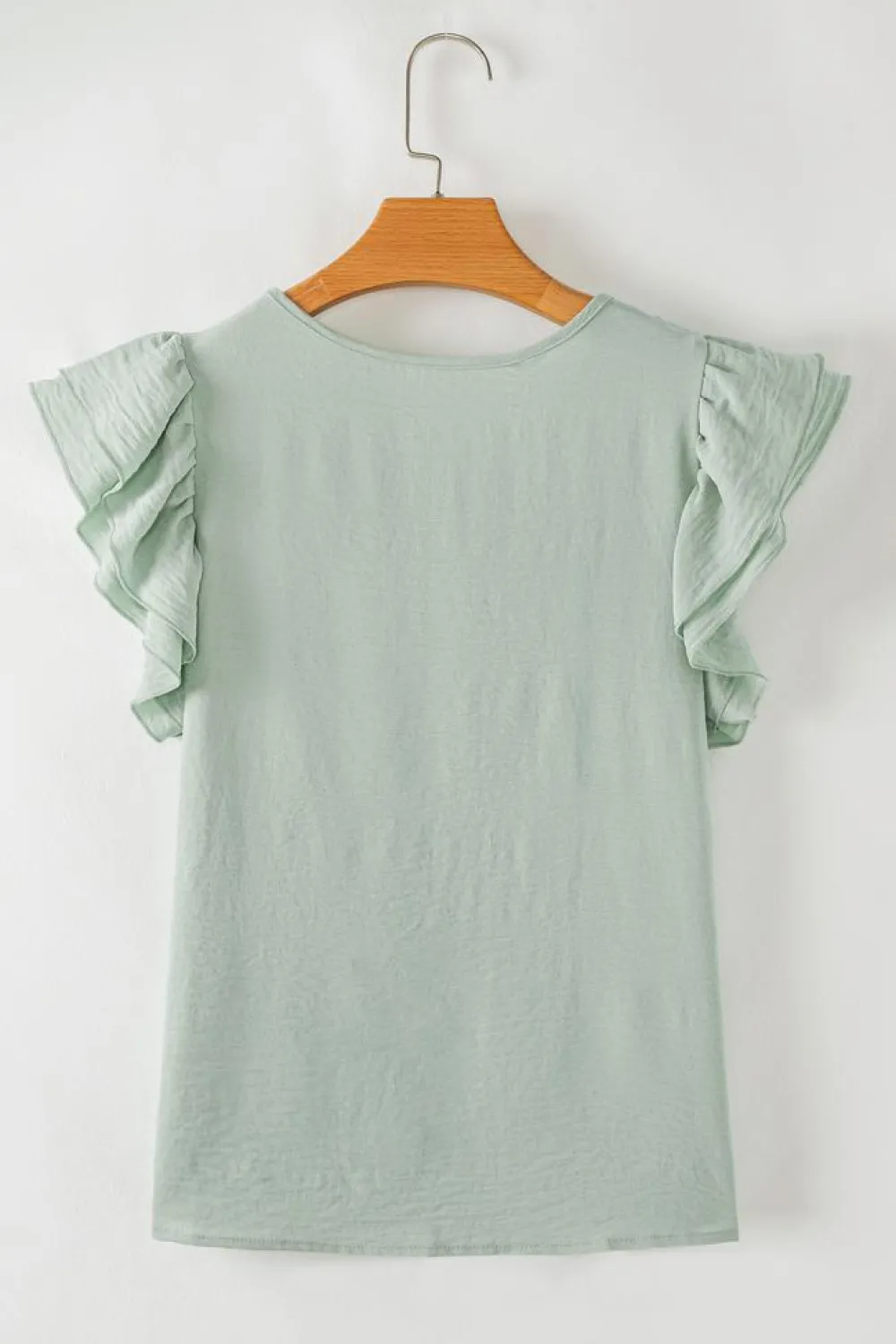 New Dear-Lover Solid Color Ruffled Short Sleeve Casual Blouse Clearly Aqua