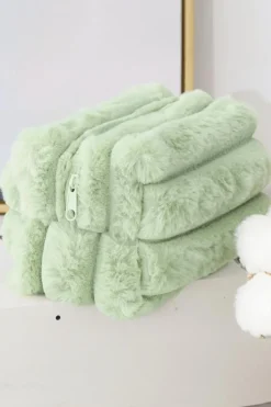 Online Dear-Lover Solid Plush Zipper Square Makeup Bag Clearly Aqua