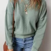 Outlet Dear-Lover Waffle Knit Drop Shoulder V Neck Top Clearly Aqua