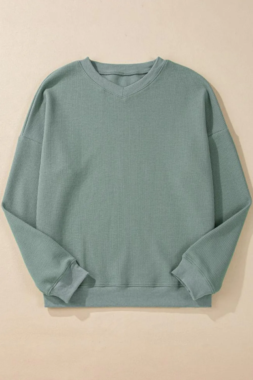 Outlet Dear-Lover Waffle Knit Drop Shoulder V Neck Top Clearly Aqua