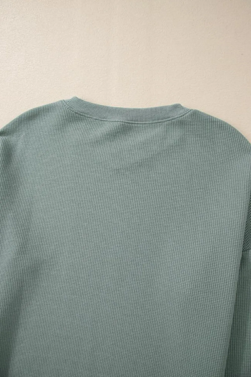 Outlet Dear-Lover Waffle Knit Drop Shoulder V Neck Top Clearly Aqua