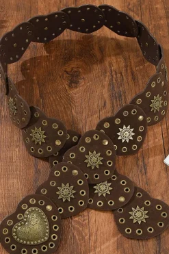Hot Dear-Lover Bohemian Vintage Bronze Detail Heart Connected PU Belt Coffee