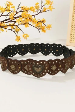 Hot Dear-Lover Bohemian Vintage Bronze Detail Heart Connected PU Belt Coffee