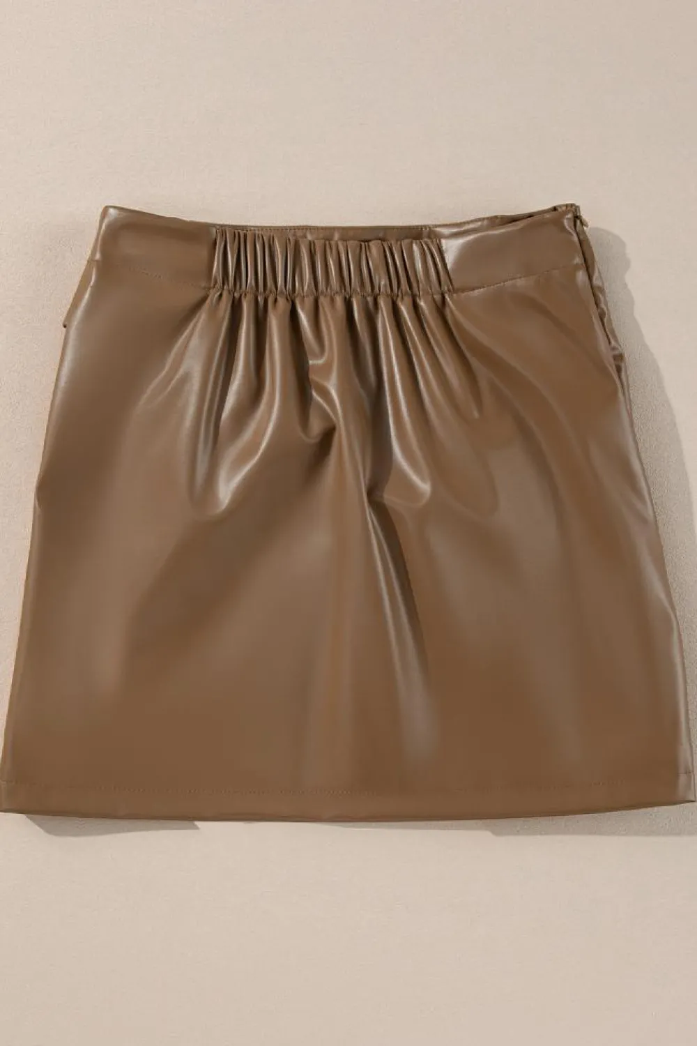 Best Dear-Lover Bowknot Faux Leather Mini Skirt Coffee