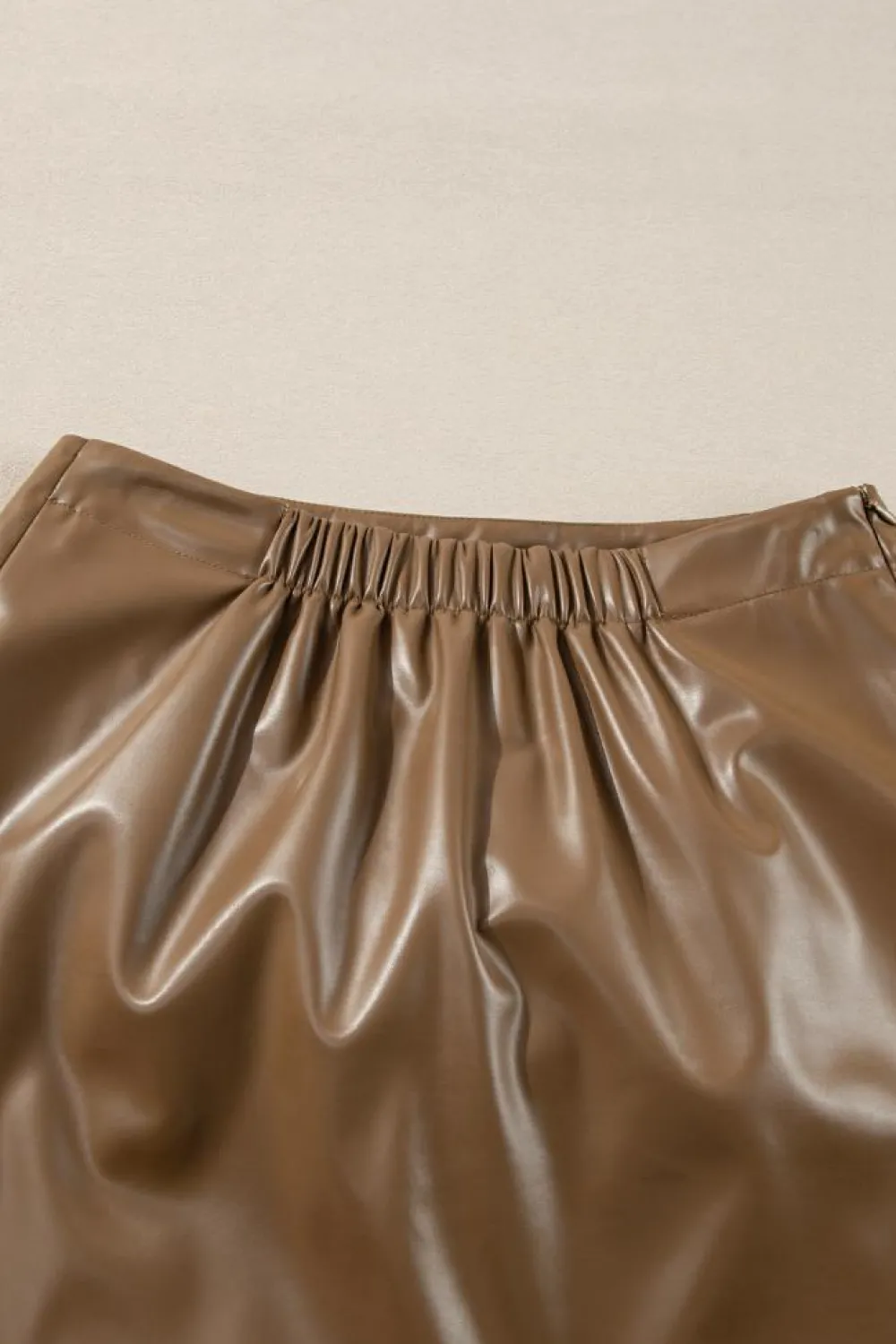 Best Dear-Lover Bowknot Faux Leather Mini Skirt Coffee