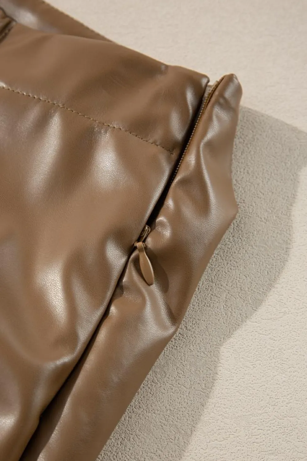Best Dear-Lover Bowknot Faux Leather Mini Skirt Coffee