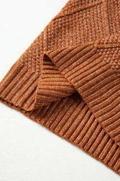 Clearance Dear-Lover Cable Knit Drop Shoulder Loose Fit Sweater Dress Coffee