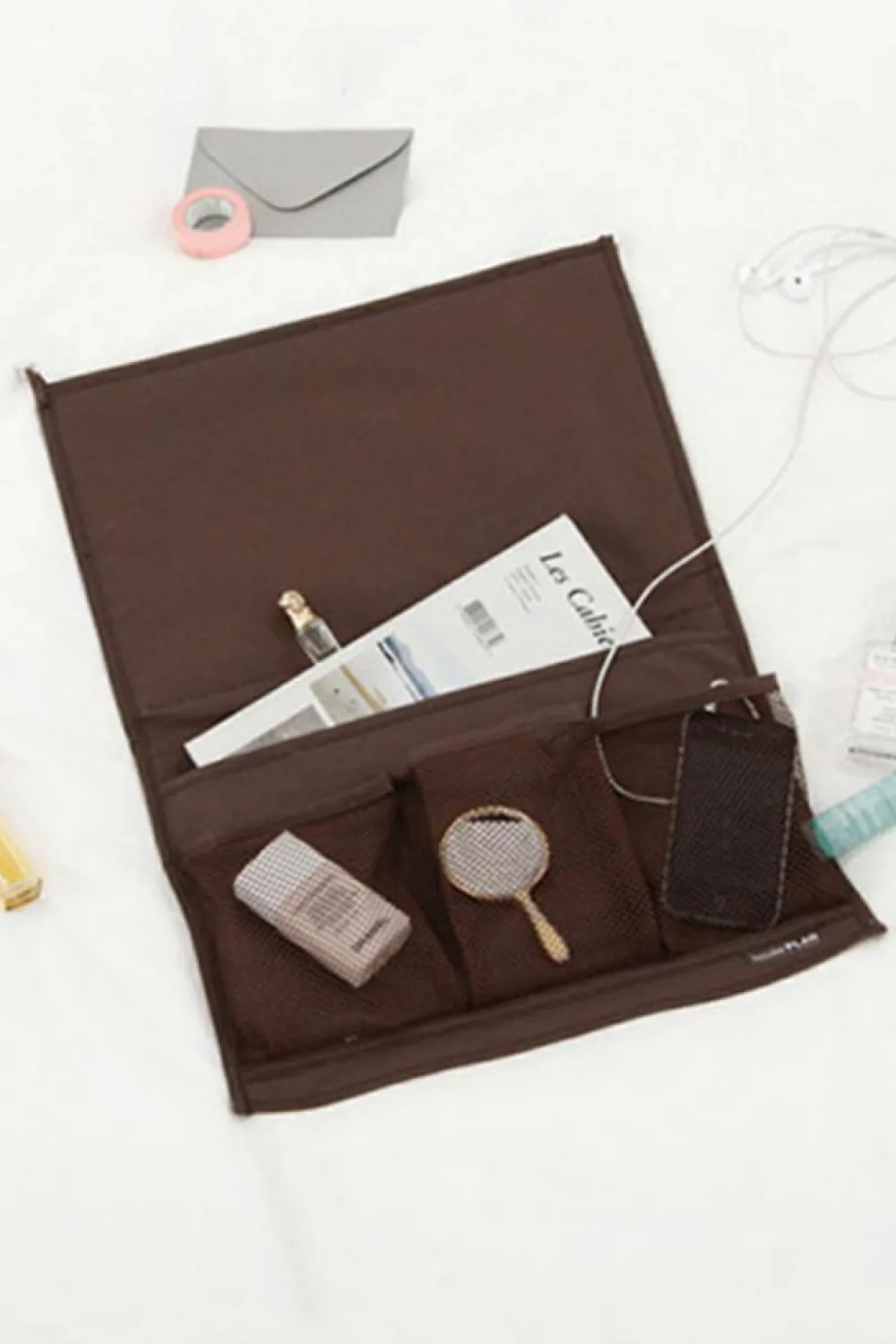 Sale Dear-Lover Canvas Bedside Storage Hanging Bag Coffee
