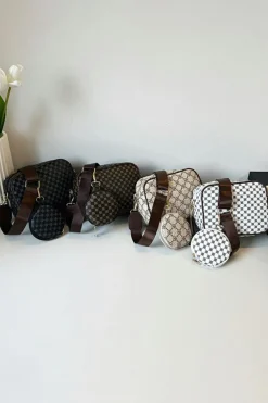 Best Dear-Lover Checkered Print PU Leather Shoulder Bag with Coin Wallet Coffee