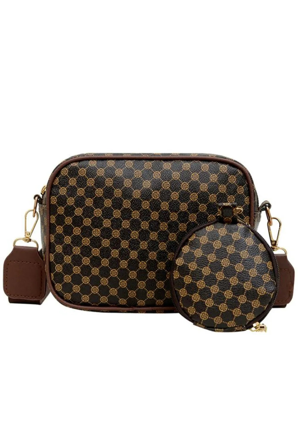 Best Dear-Lover Checkered Print PU Leather Shoulder Bag with Coin Wallet Coffee