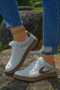 New Dear-Lover Color Contrast PU Leather Lace-up Sneakers Coffee