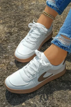 New Dear-Lover Color Contrast PU Leather Lace-up Sneakers Coffee