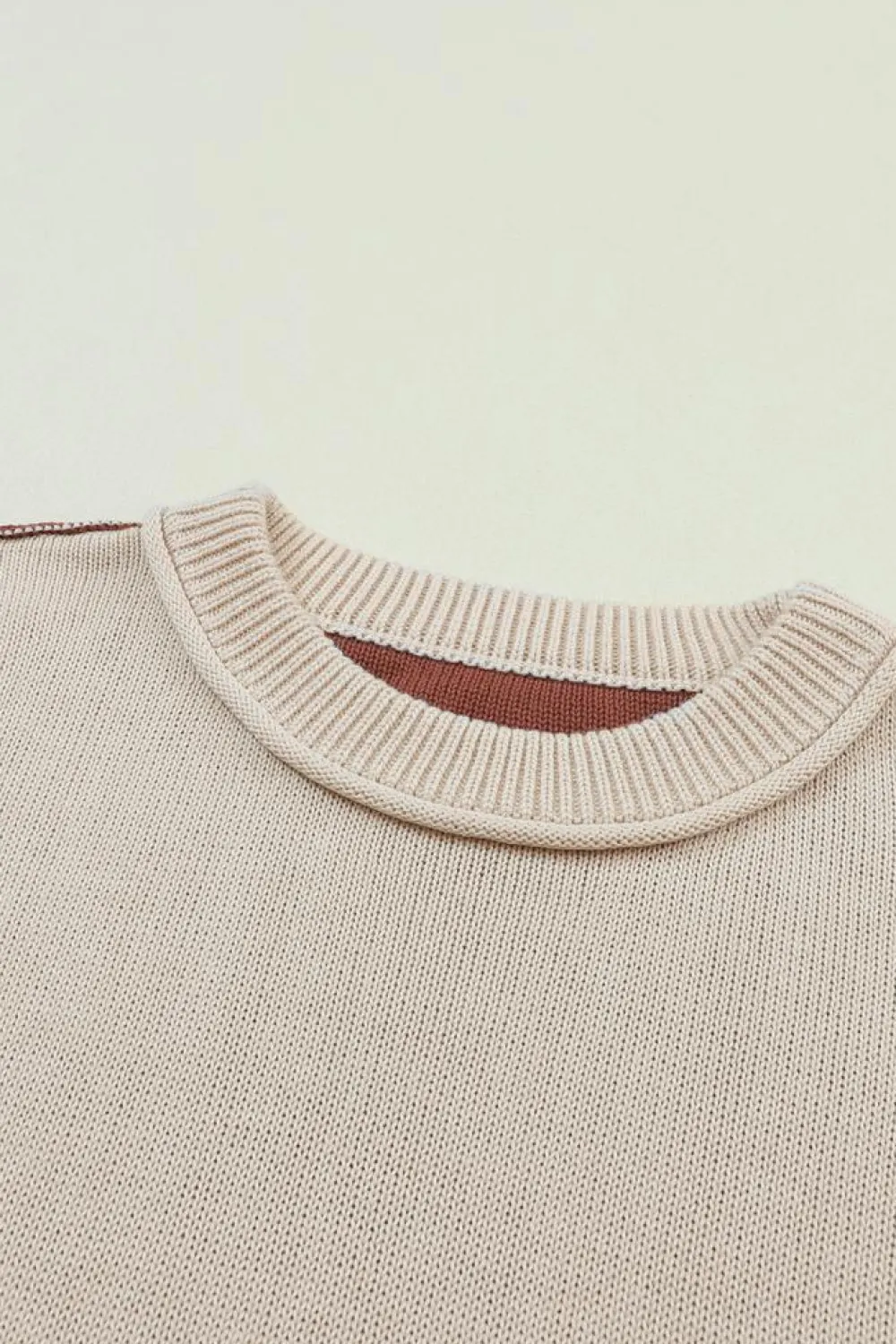 Hot Dear-Lover Colorblock Bishop Sleeve Ribbed Trim Sweater Coffee