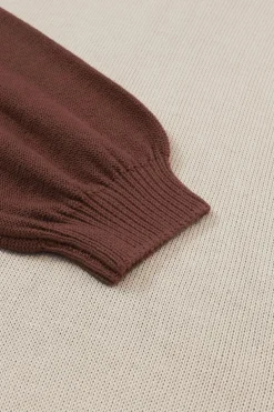 Hot Dear-Lover Colorblock Bishop Sleeve Ribbed Trim Sweater Coffee