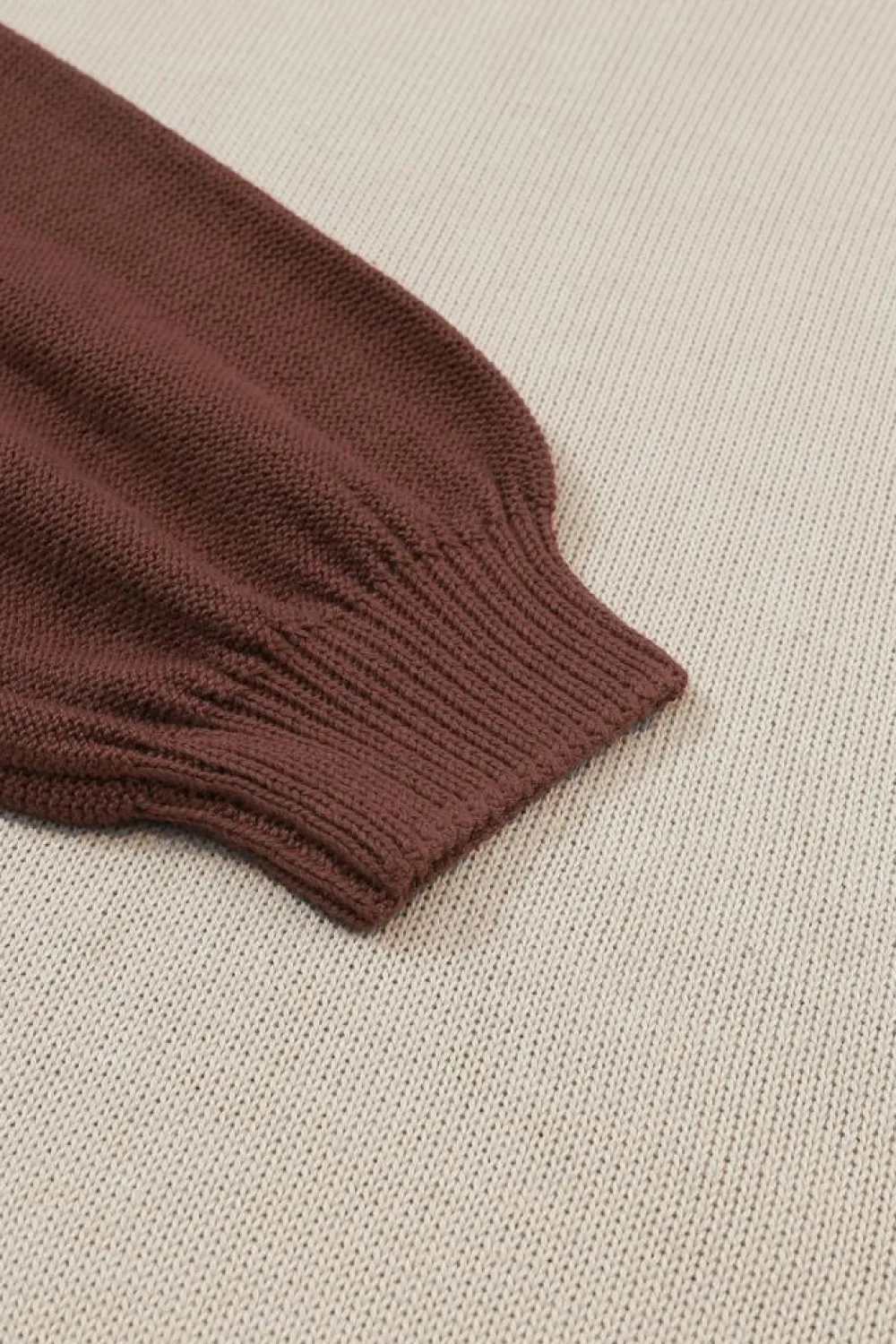 Hot Dear-Lover Colorblock Bishop Sleeve Ribbed Trim Sweater Coffee