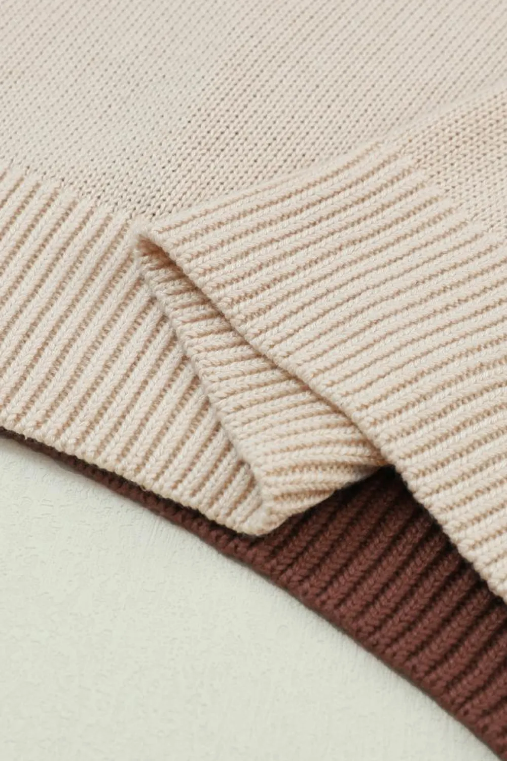 Hot Dear-Lover Colorblock Bishop Sleeve Ribbed Trim Sweater Coffee
