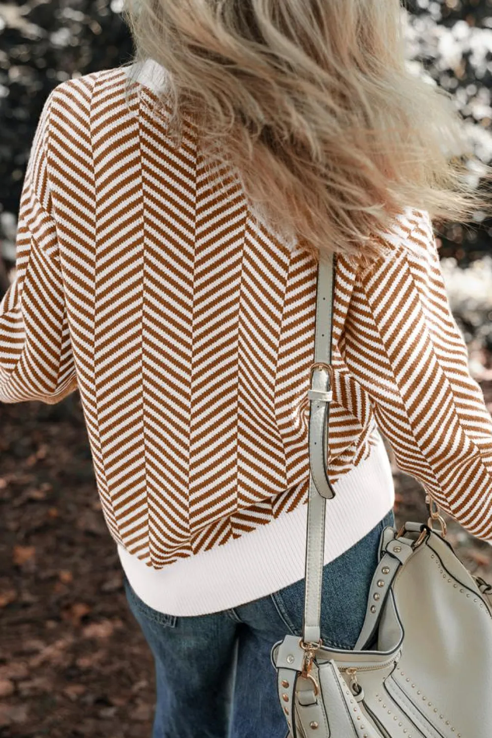 Fashion Dear-Lover Contrast Edge Crew Neck Drop Shoulder Sweater Coffee