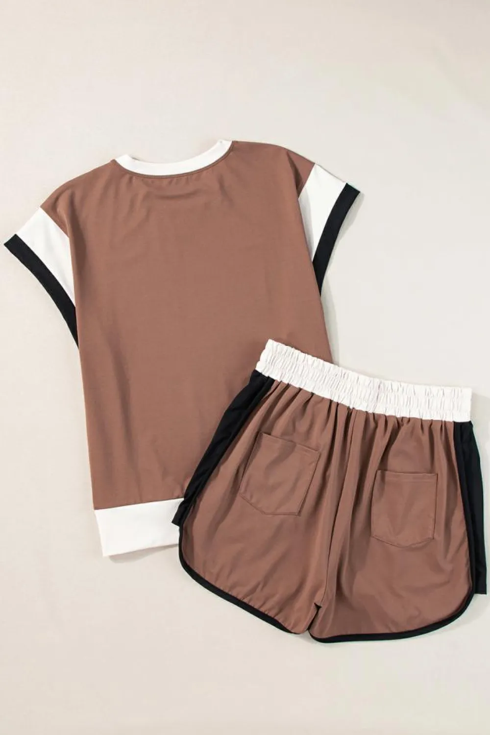 Clearance Dear-Lover Contrast Trim Cap Sleeve Tee Shorts Set Coffee