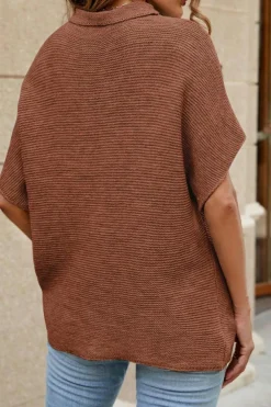 New Dear-Lover High Neck Short Bat Sleeve Sweater Coffee