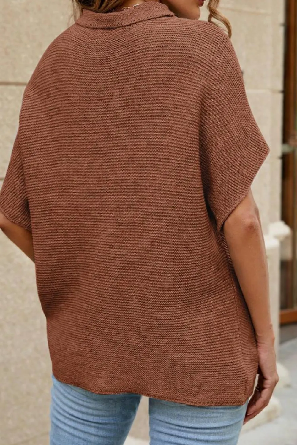 New Dear-Lover High Neck Short Bat Sleeve Sweater Coffee