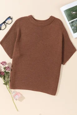 New Dear-Lover High Neck Short Bat Sleeve Sweater Coffee
