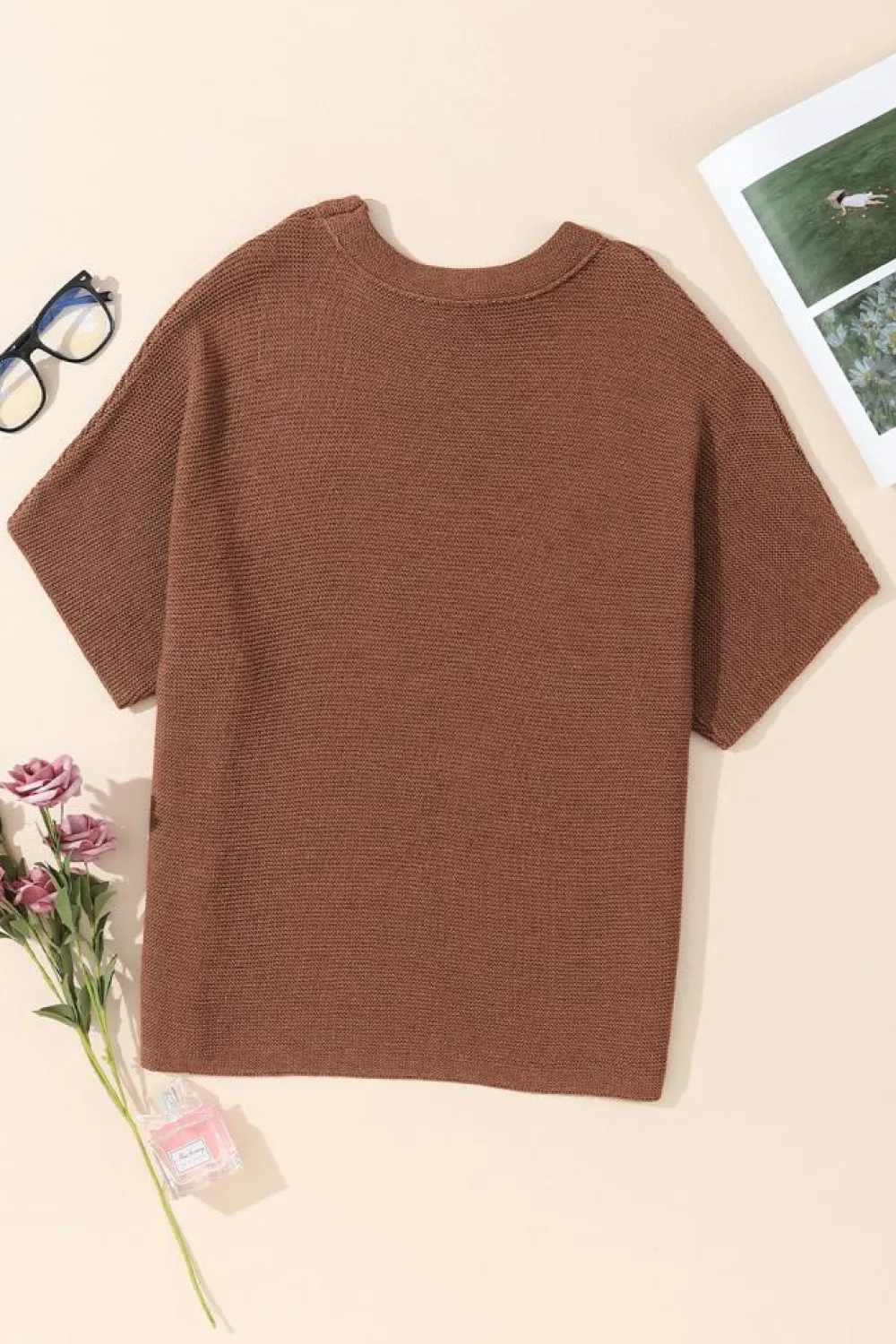 New Dear-Lover High Neck Short Bat Sleeve Sweater Coffee