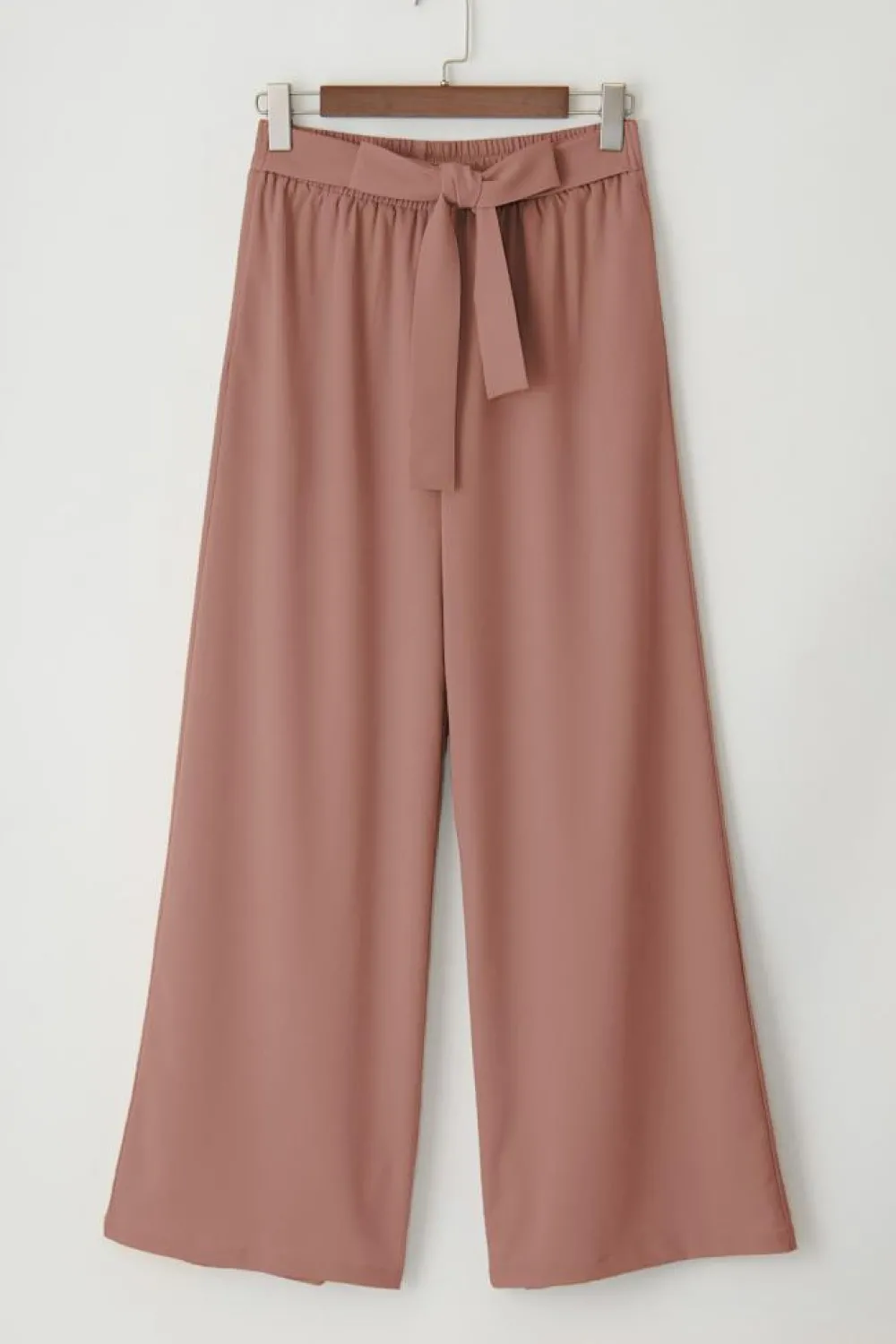 Sale Dear-Lover High Waisted Tie Front Side Pocket Wide Leg Flowy Casual Pants Coffee