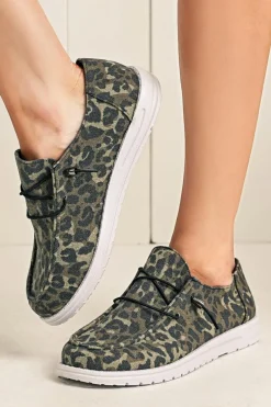 Outlet Dear-Lover Lace-up Decor Leopard Canvas Shoes Coffee