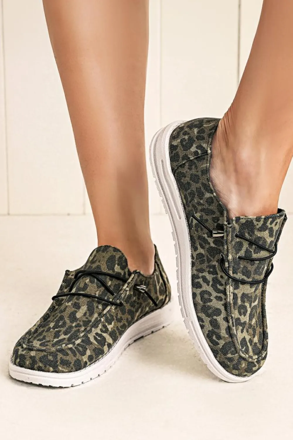 Outlet Dear-Lover Lace-up Decor Leopard Canvas Shoes Coffee