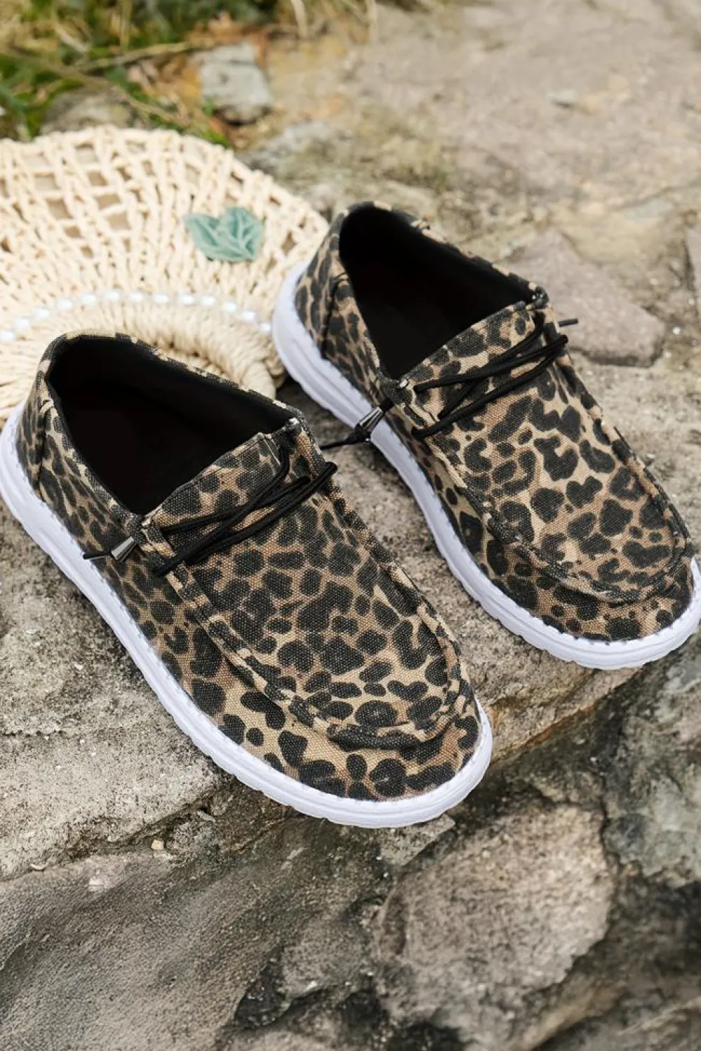 Outlet Dear-Lover Lace-up Decor Leopard Canvas Shoes Coffee