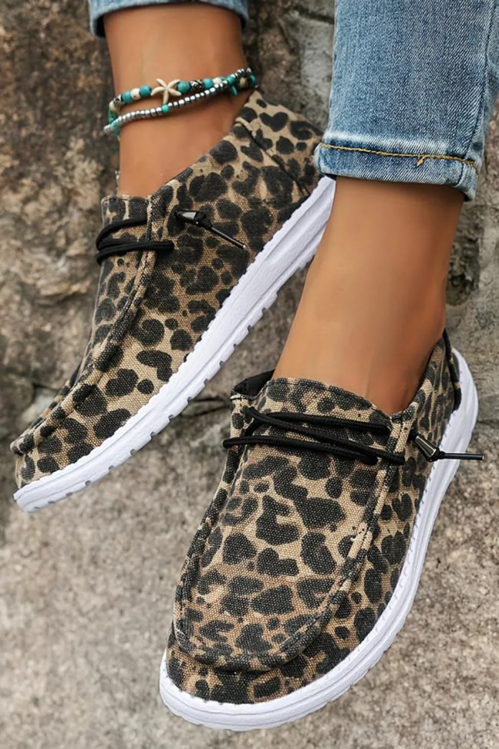 Outlet Dear-Lover Lace-up Decor Leopard Canvas Shoes Coffee