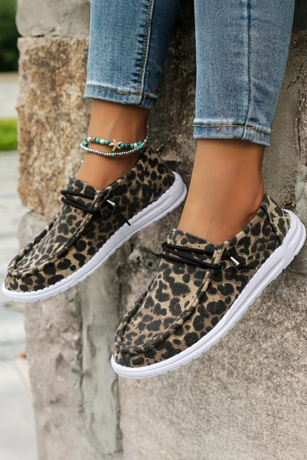 Outlet Dear-Lover Lace-up Decor Leopard Canvas Shoes Coffee