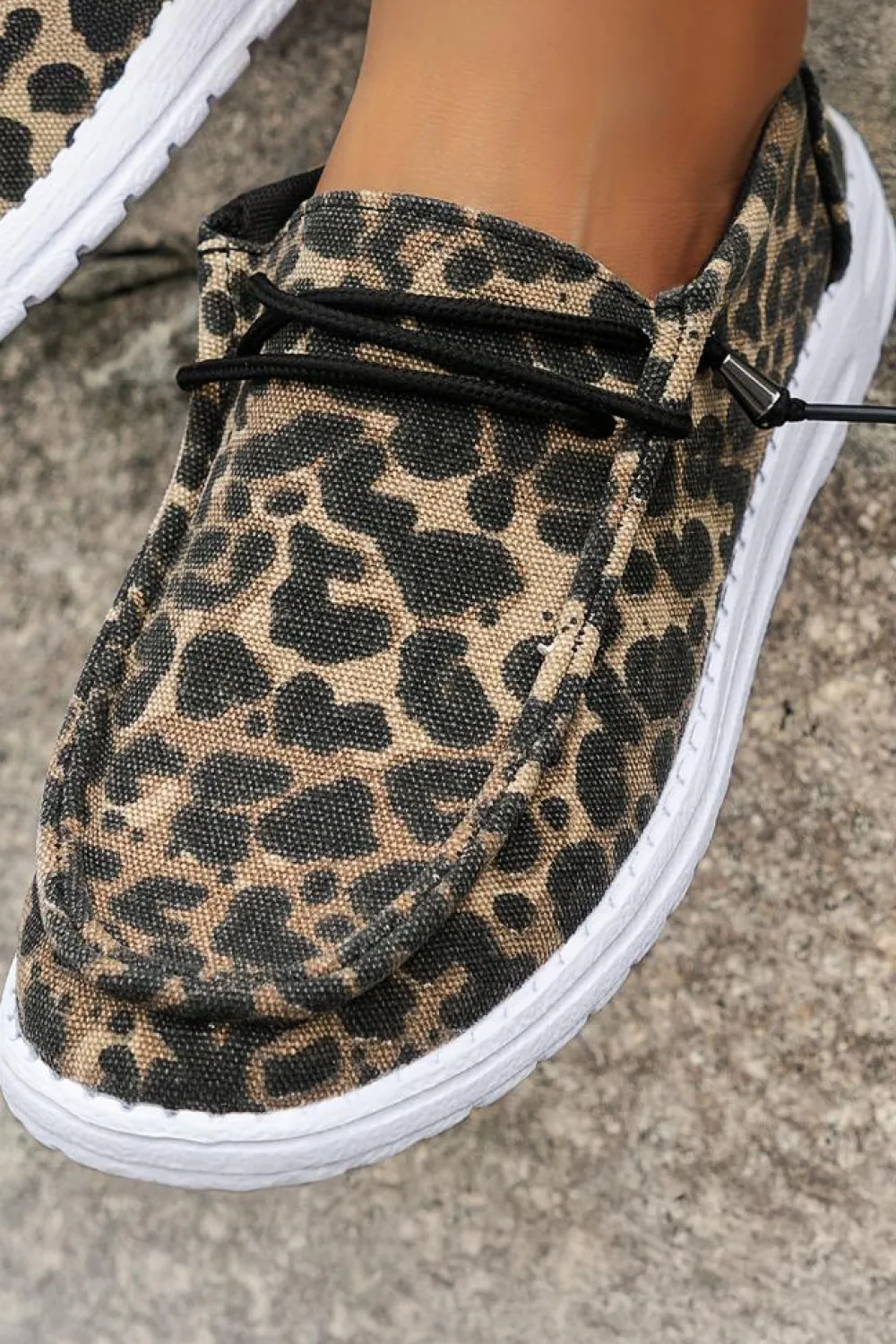 Outlet Dear-Lover Lace-up Decor Leopard Canvas Shoes Coffee