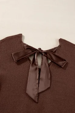 Sale Dear-Lover Lantern Sleeve V Neck Knot Back Sweater Coffee