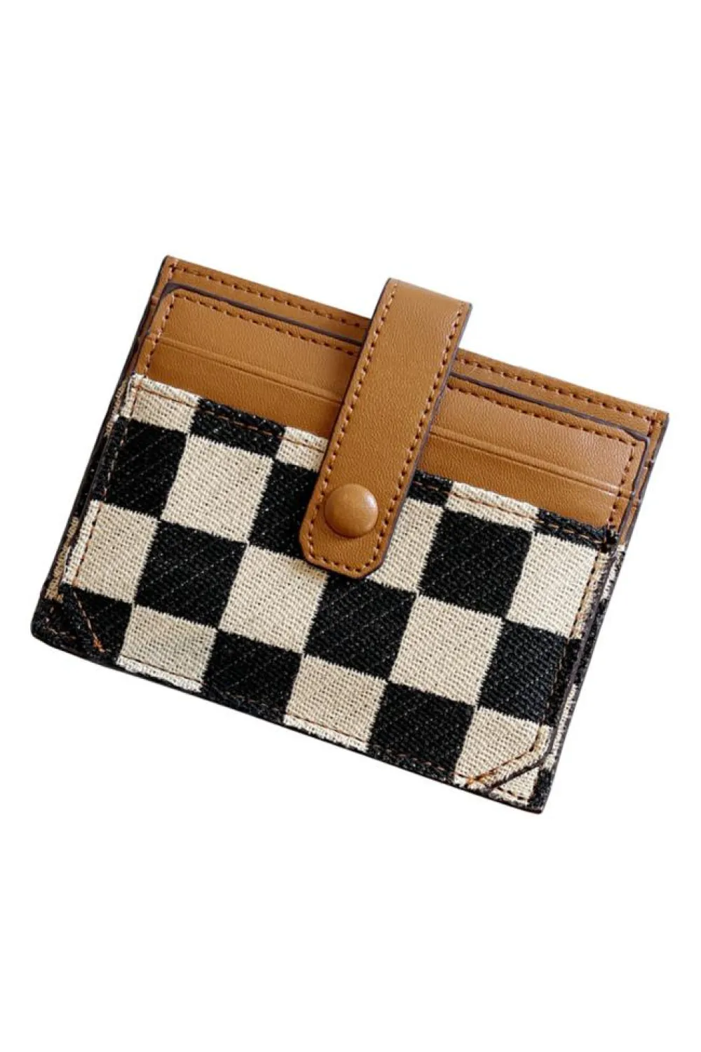 Best Dear-Lover Leather Checkered Canvas Patchwork Card Storage Wallet Coffee