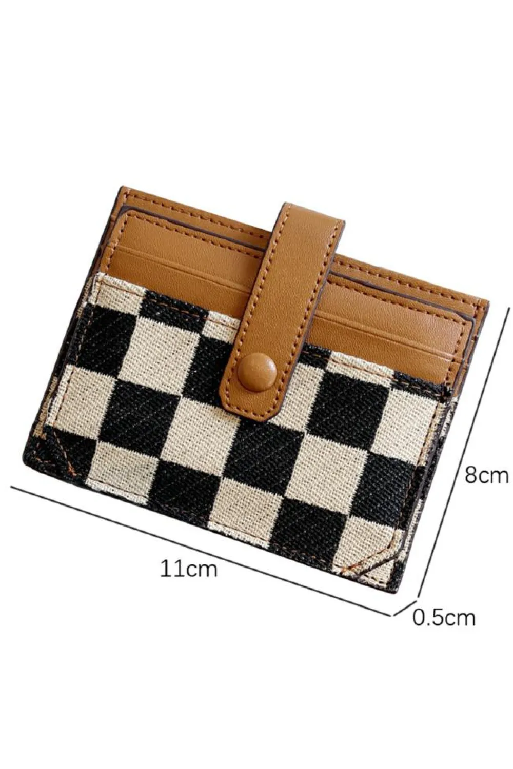 Best Dear-Lover Leather Checkered Canvas Patchwork Card Storage Wallet Coffee